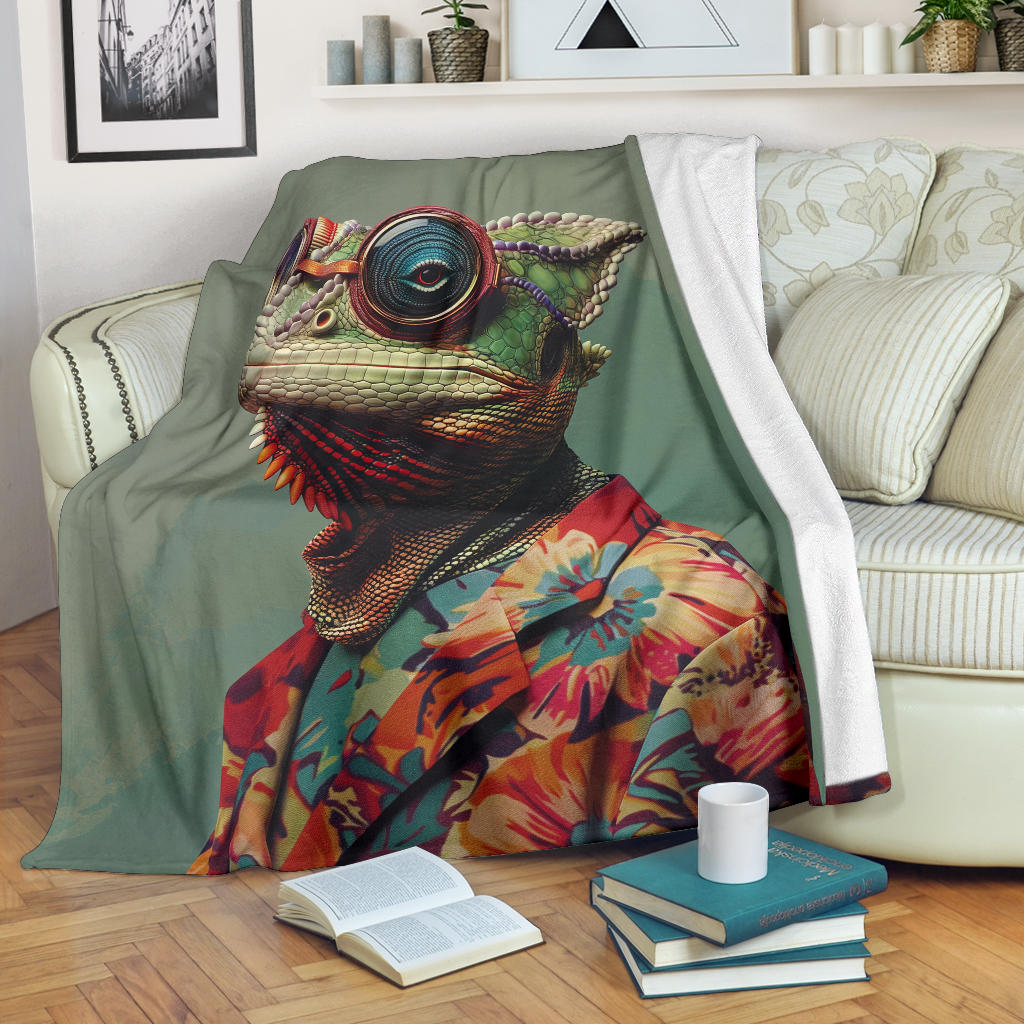 Chameleon Blanket, Trippy Psychedelics Chameleon Fleece Blanket, Chameleon Throw Blanket, Chameleon Gifts