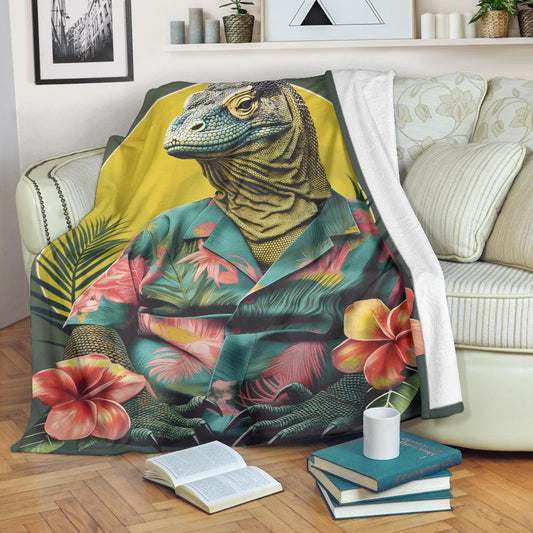 Komodo Dragon Blanket, Trippy Psychedelics Komodo Dragon Fleece Blanket, Komodo Dragon Throw Blanket, Komodo Dragon Gifts