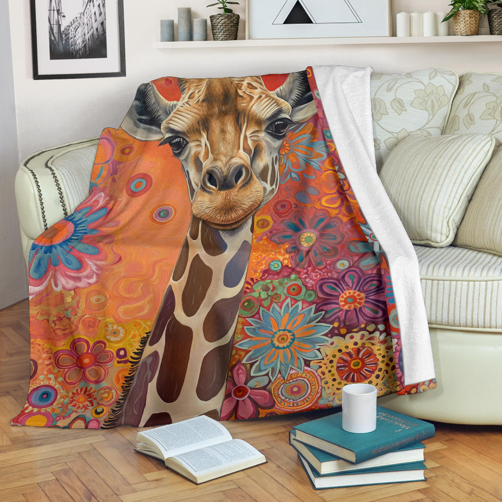 Giraffe Blanket, Trippy Psychedelics Giraffe Fleece Blanket, Giraffe Throw Blanket, Giraffe Gifts