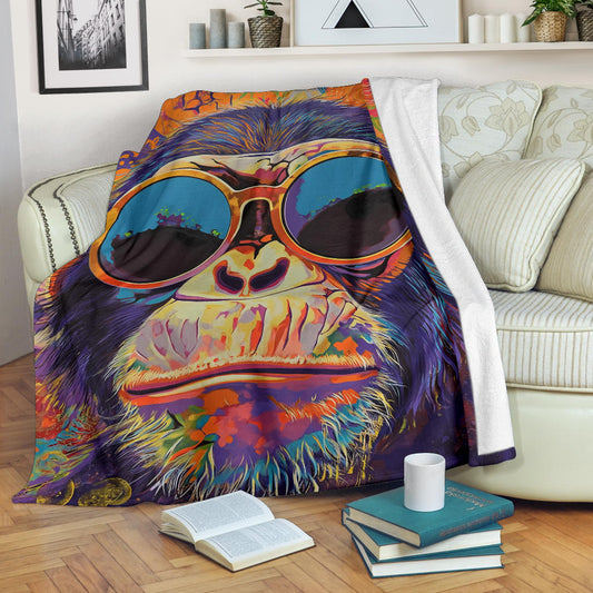 Monkey Blanket, Trippy Psychedelics Monkey Fleece Blanket, Monkey Throw Blanket, Monkey Gifts