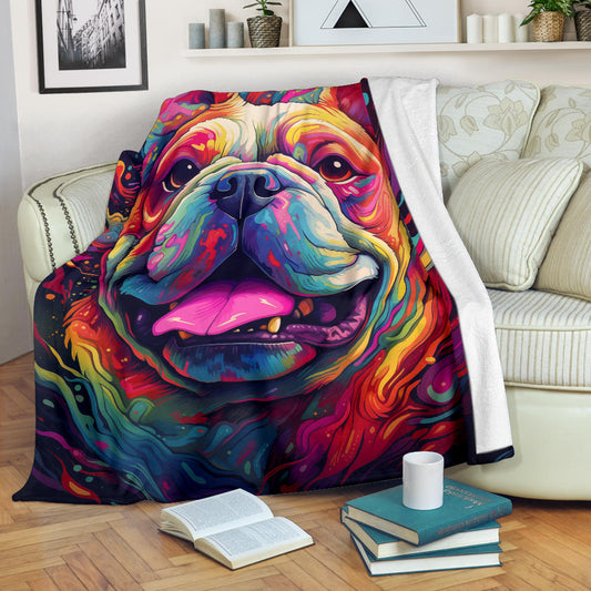 Trippy Psychedelics Bulldog Blanket, Bulldog Throw Blanket, Bulldog Fleece Blanket, Bulldog Gifts