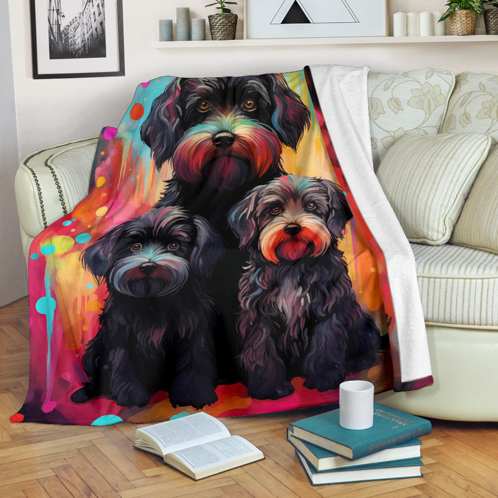 Black Russian Terrier Blanket, Trippy Psychedelics Black Russian Terrier Fleece Blanket, Black Russian Terrier Throw Blanket, Black Russian Terrier Gifts