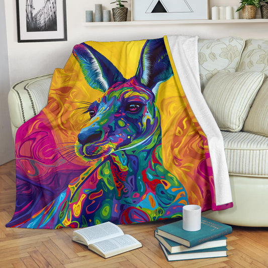 Kangaroo Blanket, Trippy Psychedelics Kangaroo Fleece Blanket, Kangaroo Throw Blanket, Kangaroo Gifts