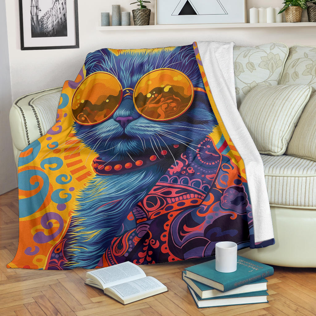 American Curl cat Blanket, Trippy Psychedelics American Curl cat Fleece Blanket, American Curl cat Throw Blanket, American Curl cat Gifts