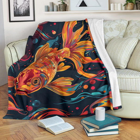 Goldfish Blanket, Trippy Psychedelics Goldfish Fleece Blanket, Goldfish Throw Blanket, Goldfish Gifts