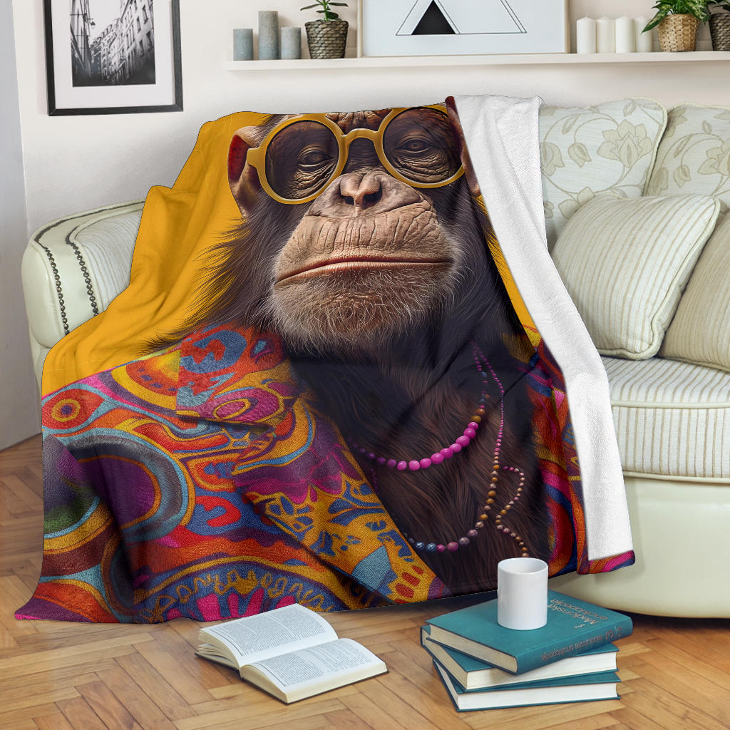 Chimpanzee Blanket, Trippy Psychedelics Chimpanzee Fleece Blanket, Chimpanzee Throw Blanket, Chimpanzee Gifts