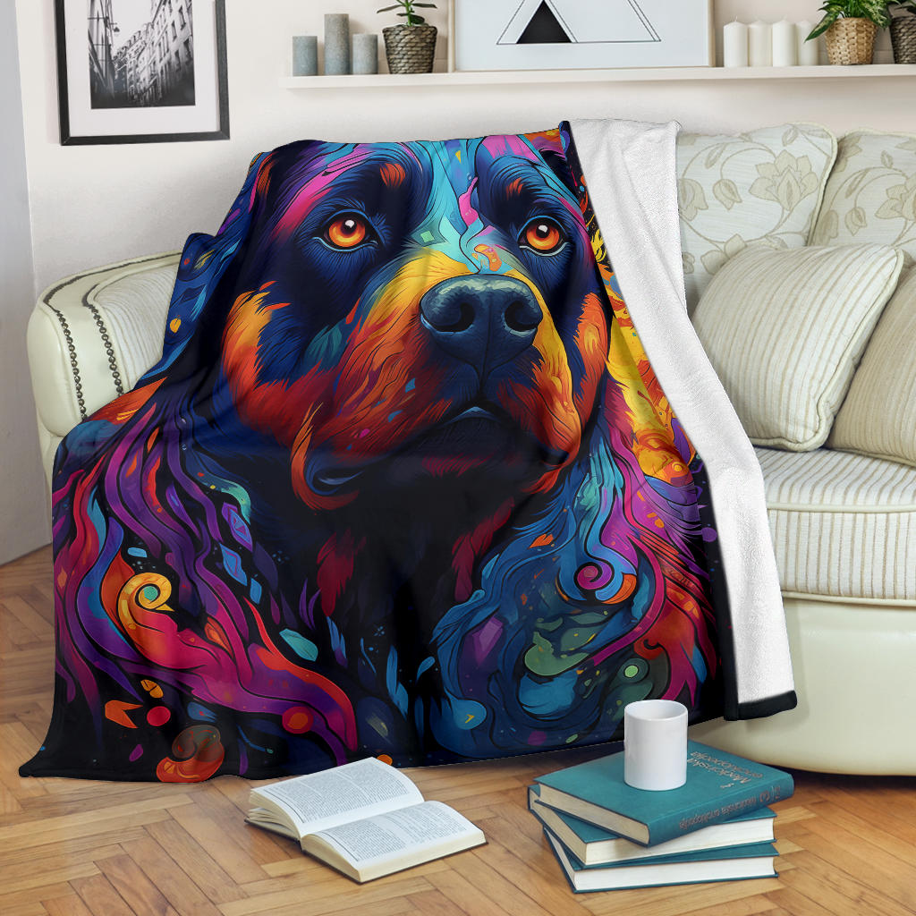 Trippy Psychedelics Rottweiler Blanket, Rottweiler Throw Blanket, Rottweiler Fleece Blanket, Rottweiler Gifts