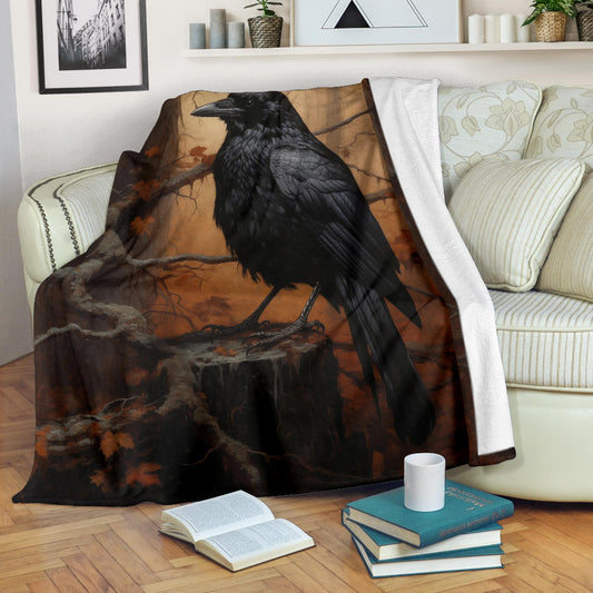 Crow Raven Blanket,  Goth Gifts, Crow Fleece Blanket, Crow Gifts, Crow Custom Blanket, Witchy Blanket