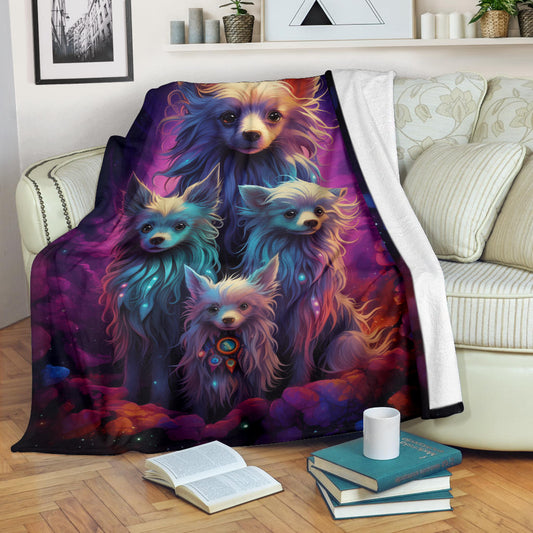 Chinese Crested Blanket, Trippy Psychedelics Chinese Crested Fleece Blanket, Chinese Crested Throw Blanket, Chinese Crested Gifts