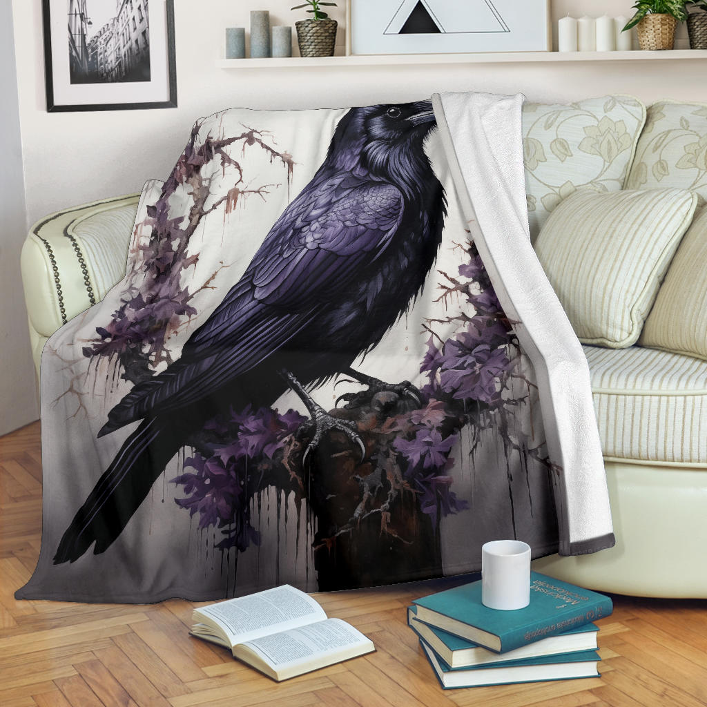 Crow Raven Blanket,  Goth Gifts, Crow Fleece Blanket, Crow Gifts, Crow Custom Blanket, Witchy Blanket