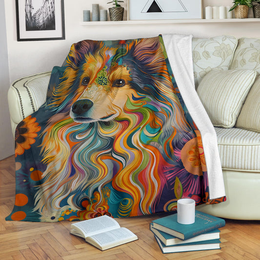 Icelandic Sheepdog Blanket, Trippy Psychedelics Icelandic Sheepdog Fleece Blanket, Icelandic Sheepdog Throw Blanket, Icelandic Sheepdog Gifts