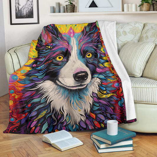 Border Collie Blanket, Border Collie Trippy Psychedelics Blanket, Border Collie Gifts, Border Collie Throw Blanket