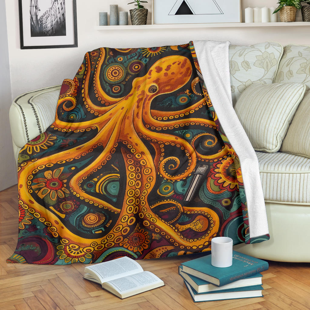 Octopus Blanket, Trippy Psychedelics Octopus Fleece Blanket, Octopus Throw Blanket, Octopus Gifts