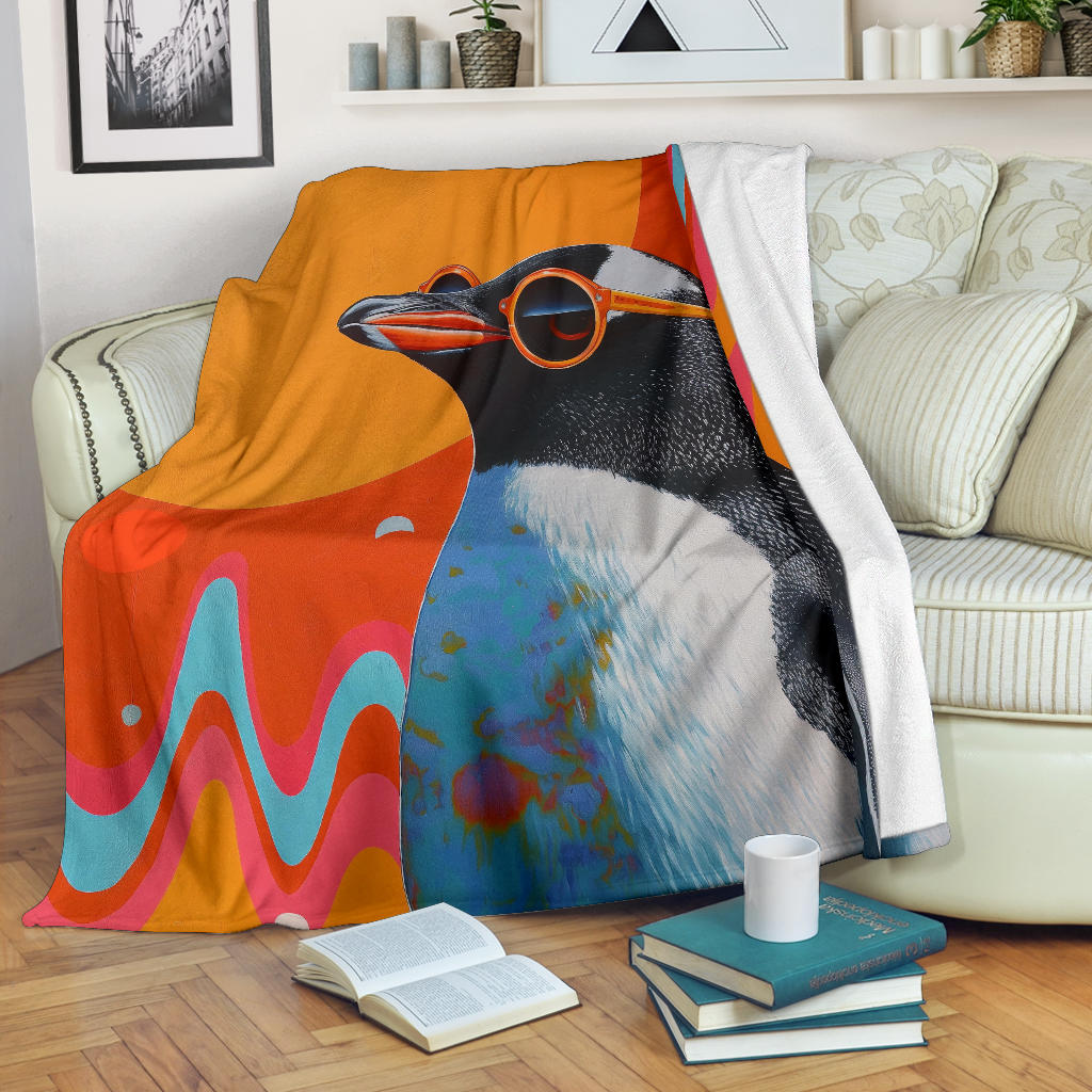 Penguin Blanket, Trippy Psychedelics Penguin Fleece Blanket, Penguin Throw Blanket, Penguin Gifts