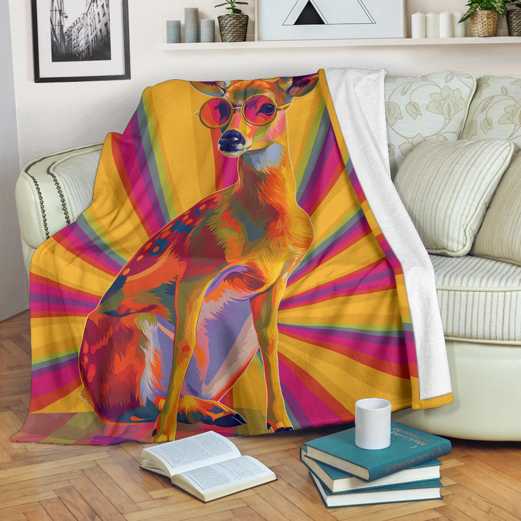 Deer Blanket, Trippy Psychedelics Deer Fleece Blanket, Deer Throw Blanket, Deer Gifts