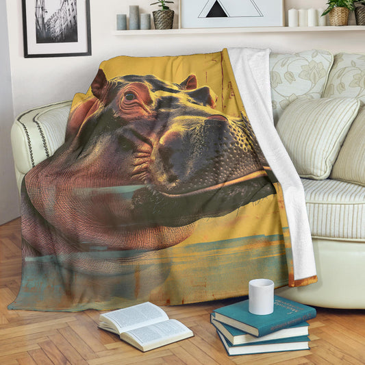 Hippopotamus Blanket, Trippy Psychedelics Hippopotamus Fleece Blanket, Hippopotamus Throw Blanket, Hippopotamus Gifts