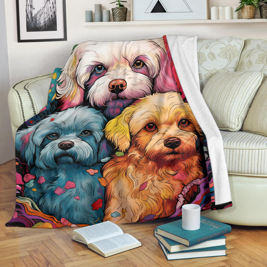 Dandie Dinmont Terrier  Blanket, Trippy Psychedelics Dandie Dinmont Terrier Fleece Blanket, Dandie Dinmont Terrier Throw Blanket, Dandie Dinmont Terrier Gifts