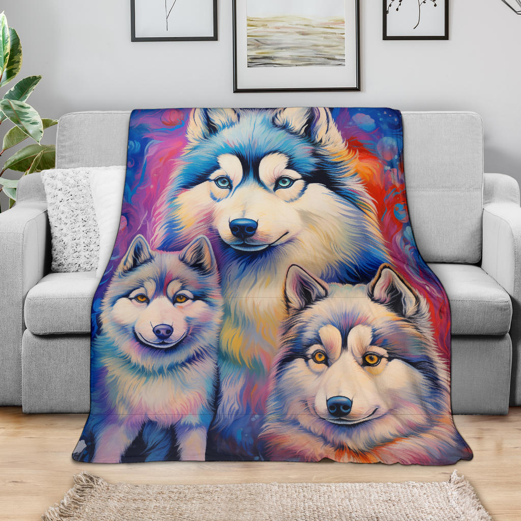 Alaskan Malamute Blanket, Trippy Psychedelics Alaskan Malamute Fleece Blanket, Alaskan Malamute Throw Blanket, Alaskan Malamute Gifts