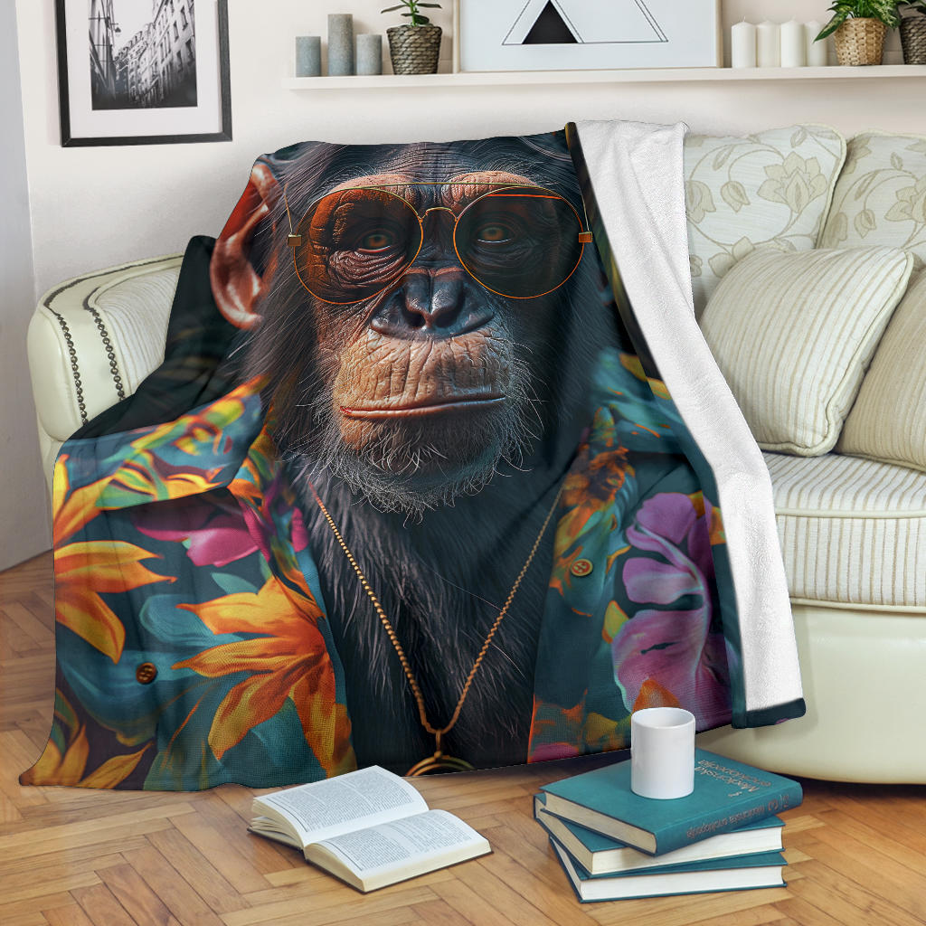 Chimpanzee Blanket, Trippy Psychedelics Chimpanzee Fleece Blanket, Chimpanzee Throw Blanket, Chimpanzee Gifts