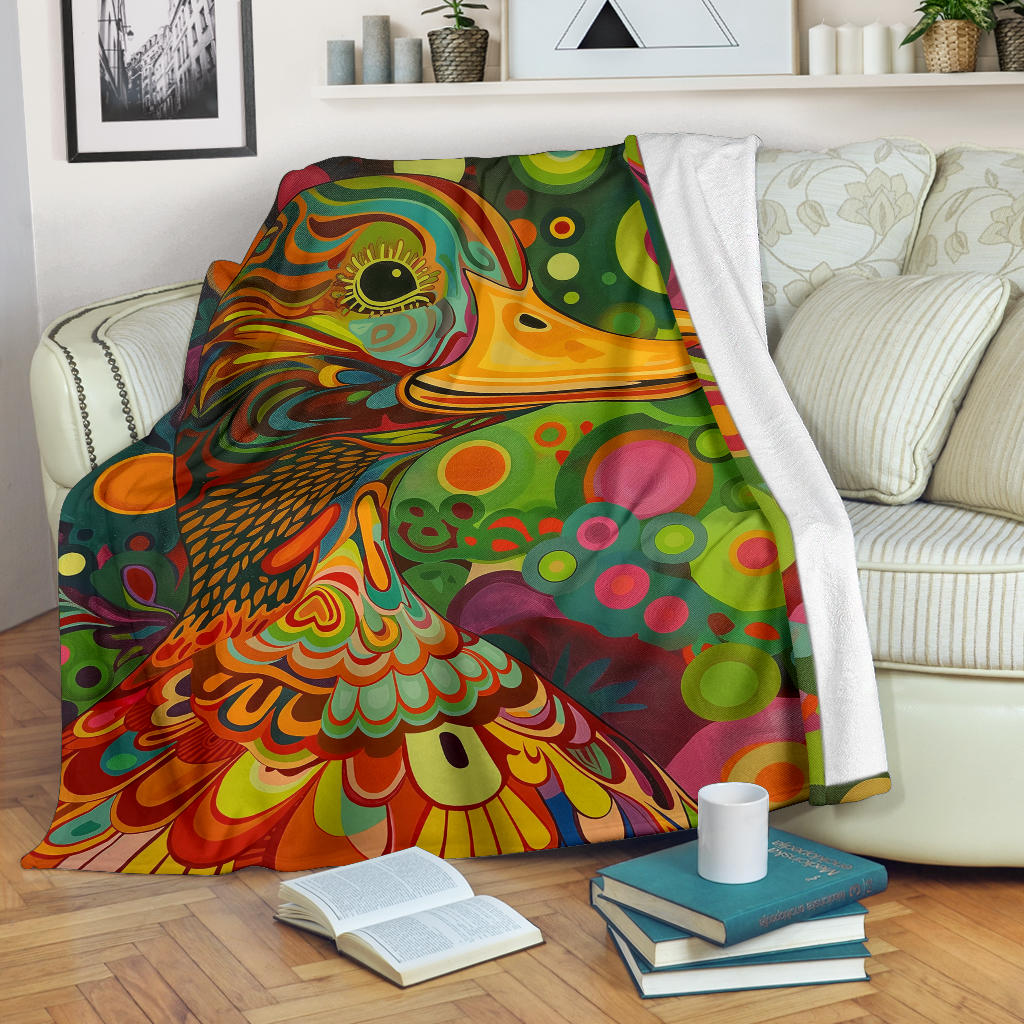 Duck Blanket, Trippy Psychedelics Duck Fleece Blanket, Duck Throw Blanket, Duck Gifts