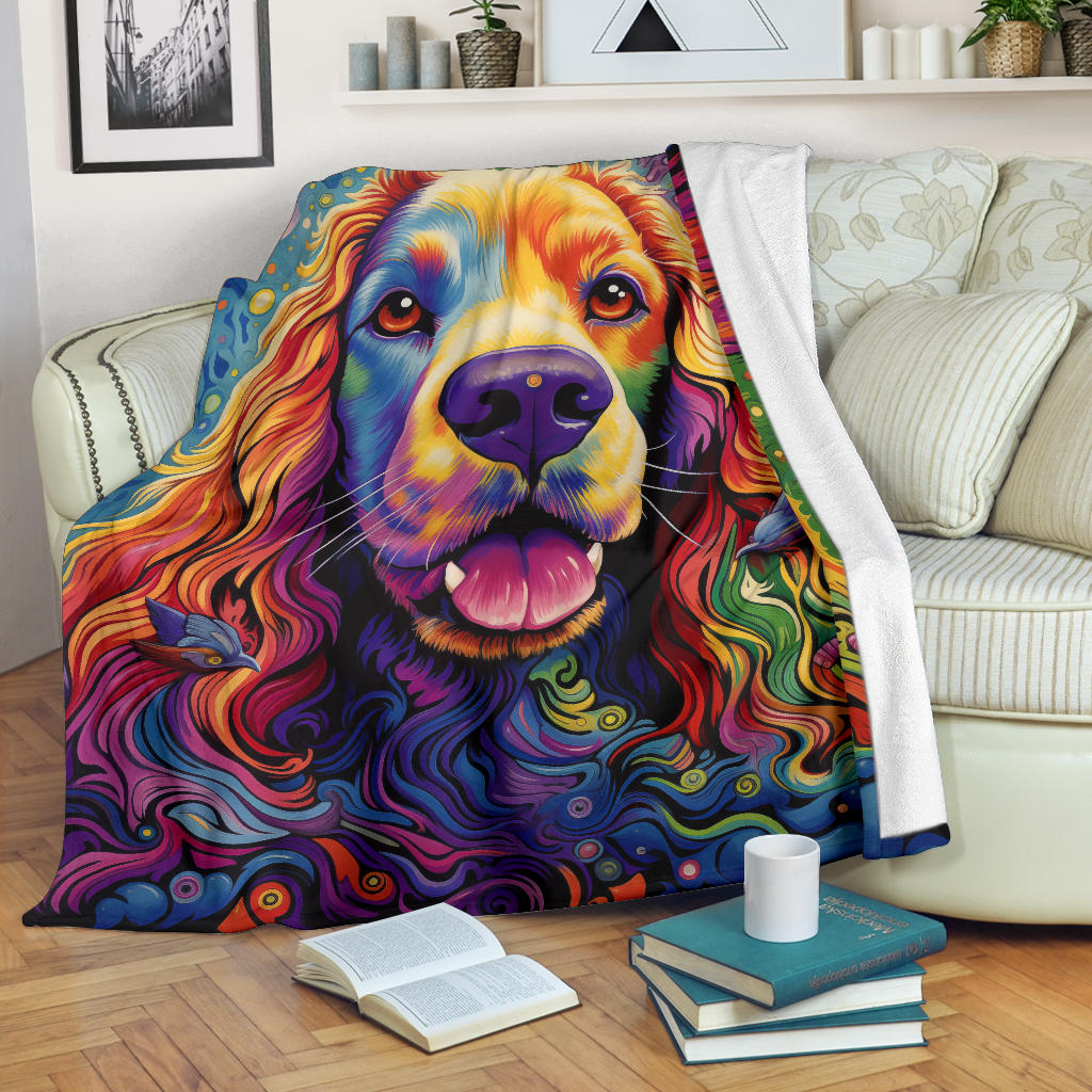 Cocker Spaniel Blanket, Cocker Spaniel Trippy Psychedelics Blanket, Cocker Spaniel Gifts, Cocker Spaniel Throw Blanket