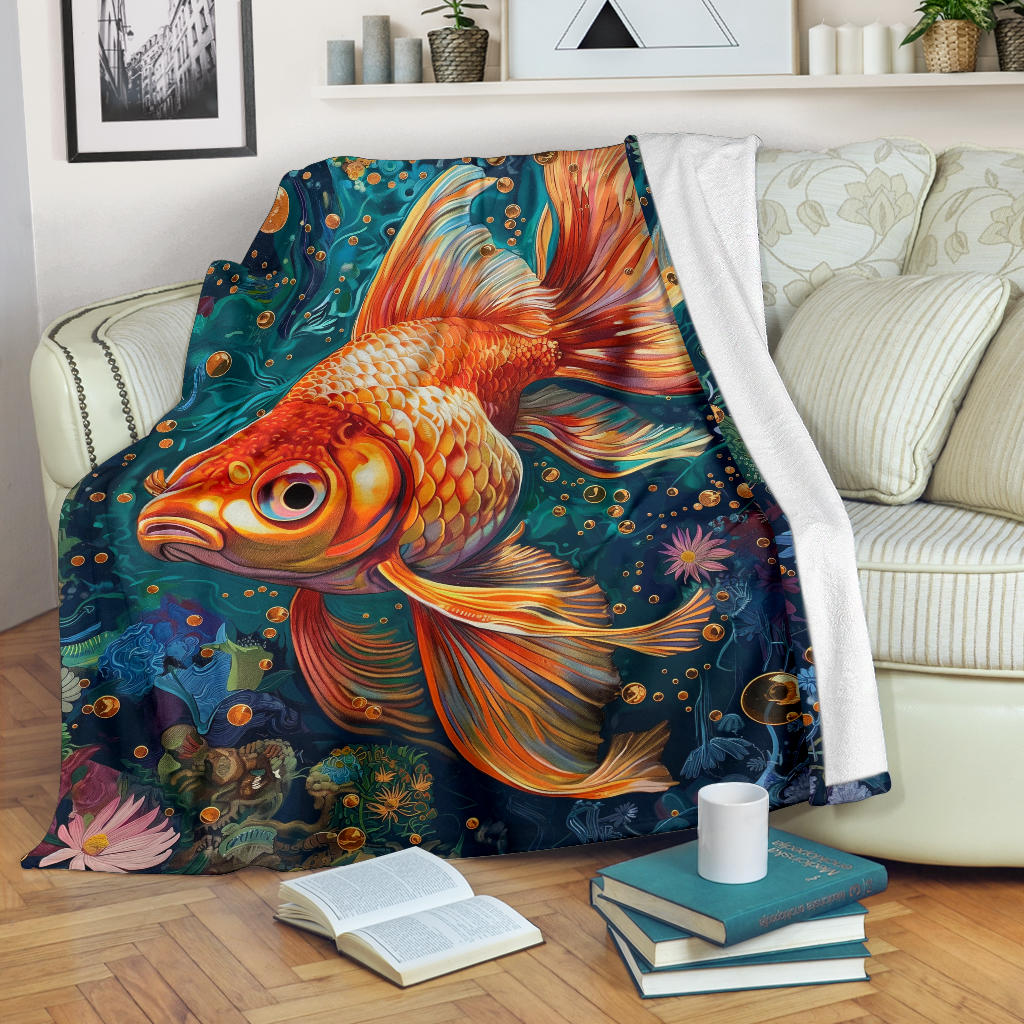 Goldfish Blanket, Trippy Psychedelics Goldfish Fleece Blanket, Goldfish Throw Blanket, Goldfish Gifts