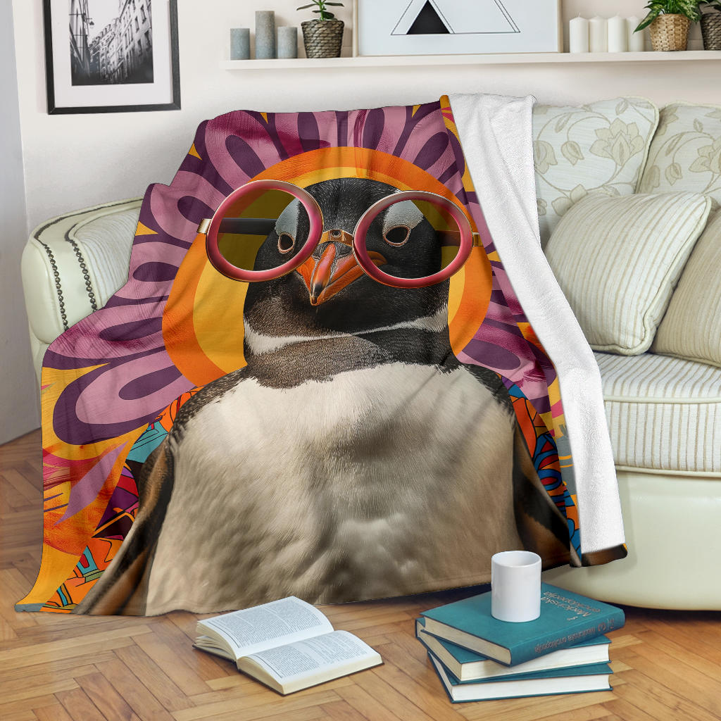 Penguin Blanket, Trippy Psychedelics Penguin Fleece Blanket, Penguin Throw Blanket, Penguin Gifts