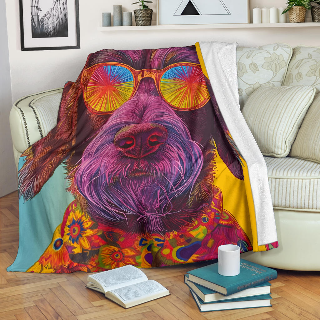 German Wirehaired Pointer Blanket, Trippy Psychedelics German Wirehaired Pointer Fleece Blanket, German Wirehaired Pointer Throw Blanket, German Wirehaired Pointer Gifts