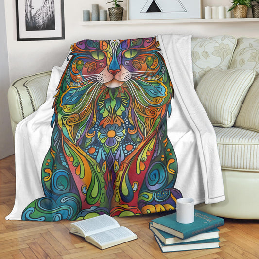 Norwegian Forest Cat Blanket, Trippy Psychedelics Norwegian Forest Cat Fleece Blanket, Norwegian Forest Cat Throw Blanket, Norwegian Forest Cat Gifts