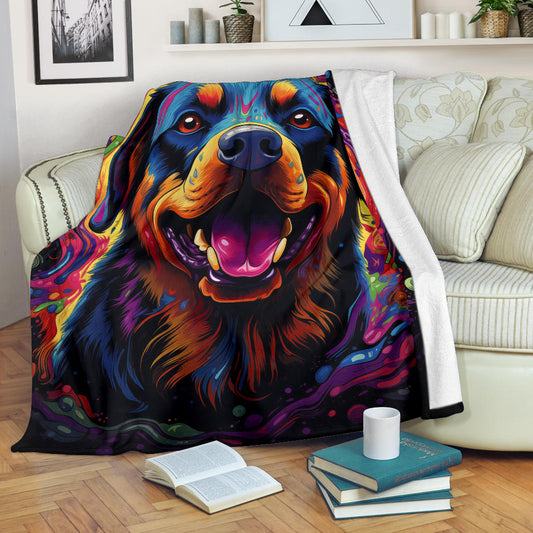 Trippy Psychedelics Rottweiler Blanket, Rottweiler Throw Blanket, Rottweiler Fleece Blanket, Rottweiler Gifts