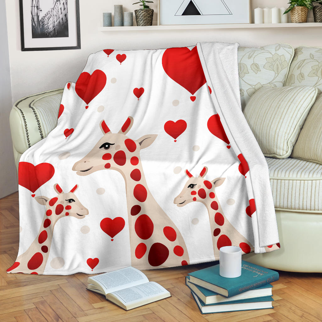 Giraffe Hearts Blanket, Giraffe Throw Blanket, Giraffe Fleece Blanket, Giraffe Gifts