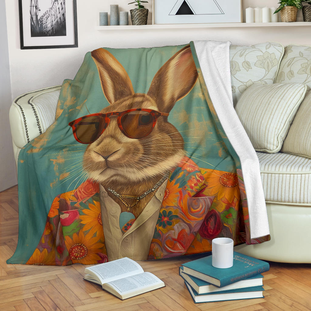 Rabbit Blanket, Trippy Psychedelics Rabbit Fleece Blanket, Rabbit Throw Blanket, Rabbit Gifts