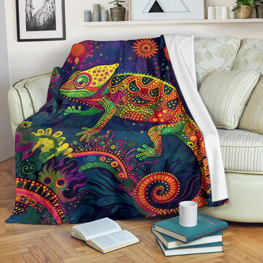 Chameleon Blanket, Trippy Psychedelics Chameleon Fleece Blanket, Chameleon Throw Blanket, Chameleon Gifts