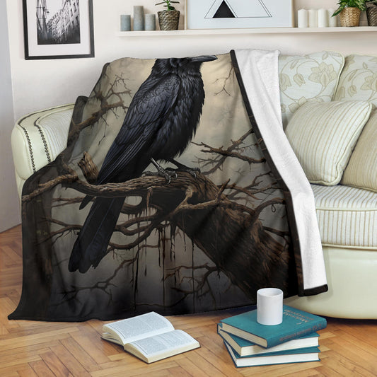 Crow Raven Blanket,  Goth Gifts, Crow Fleece Blanket, Crow Gifts, Crow Custom Blanket, Witchy Blanket