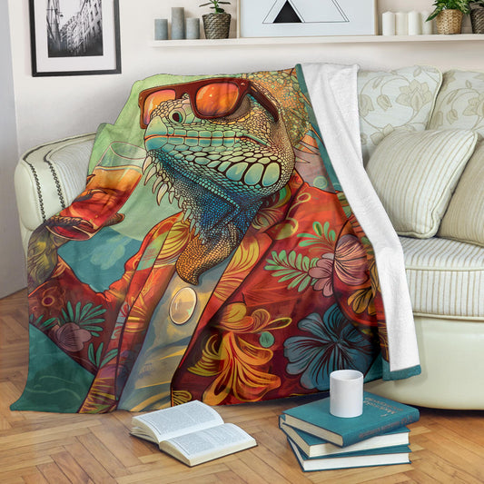 Iguana Blanket, Trippy Psychedelics Iguana Fleece Blanket, Iguana Throw Blanket, Iguana Gifts