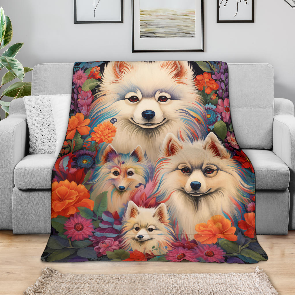 American Eskimo Blanket, Trippy Psychedelics American Eskimo Fleece Blanket, American Eskimo Throw Blanket, American Eskimo Gifts