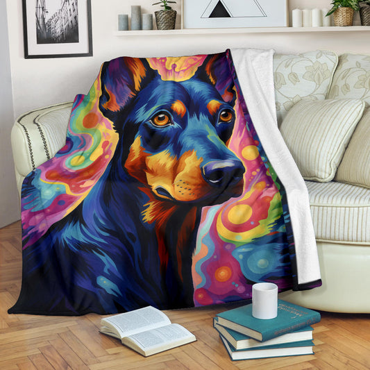 Trippy Psychedelics Doberman Pinscher Blanket, Doberman Pinscher Throw Blanket, Doberman Pinscher Fleece Blanket, Doberman Pinscher Gifts