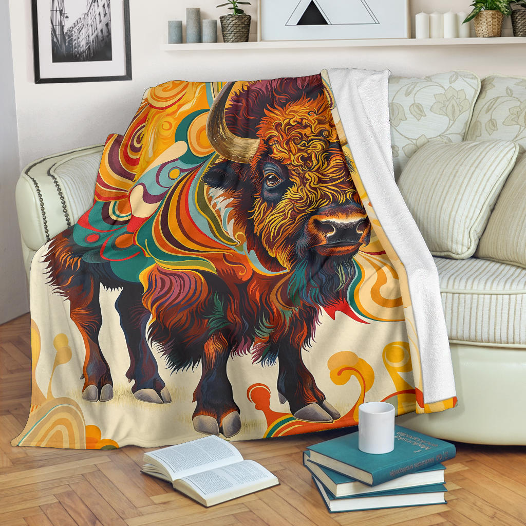 Bison Blanket, Trippy Psychedelics Bison Fleece Blanket, Bison Throw Blanket, Bison Gifts