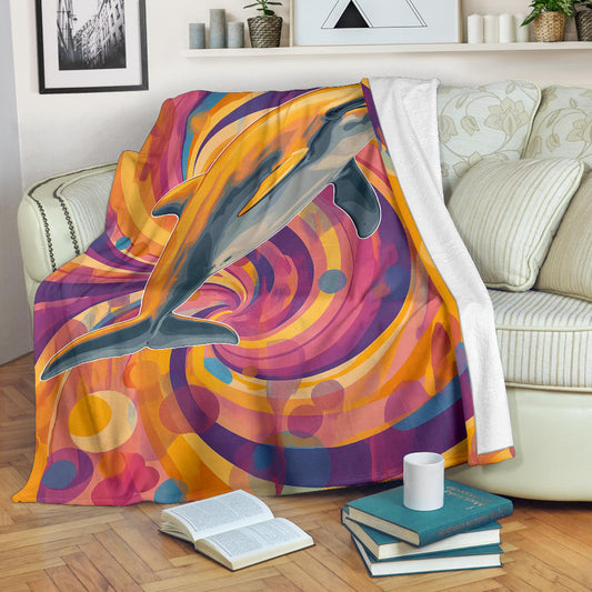 Dolphin Blanket, Trippy Psychedelics Dolphin Fleece Blanket, Dolphin Throw Blanket, Dolphin Gifts