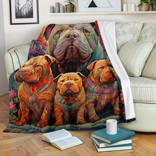 Chinese Shar-Pei Blanket, Trippy Psychedelics Chinese Shar-Pei Fleece Blanket, Chinese Shar-Pei Throw Blanket, Chinese Shar-Pei Gifts