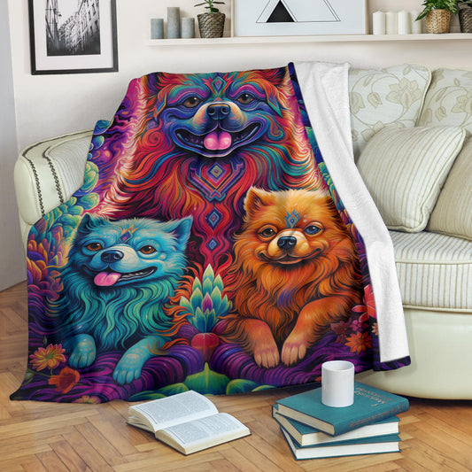 Tibetan Spaniel Blanket, Trippy Psychedelics Tibetan Spaniel Fleece Blanket, Tibetan Spaniel Throw Blanket, Tibetan Spaniel Gifts