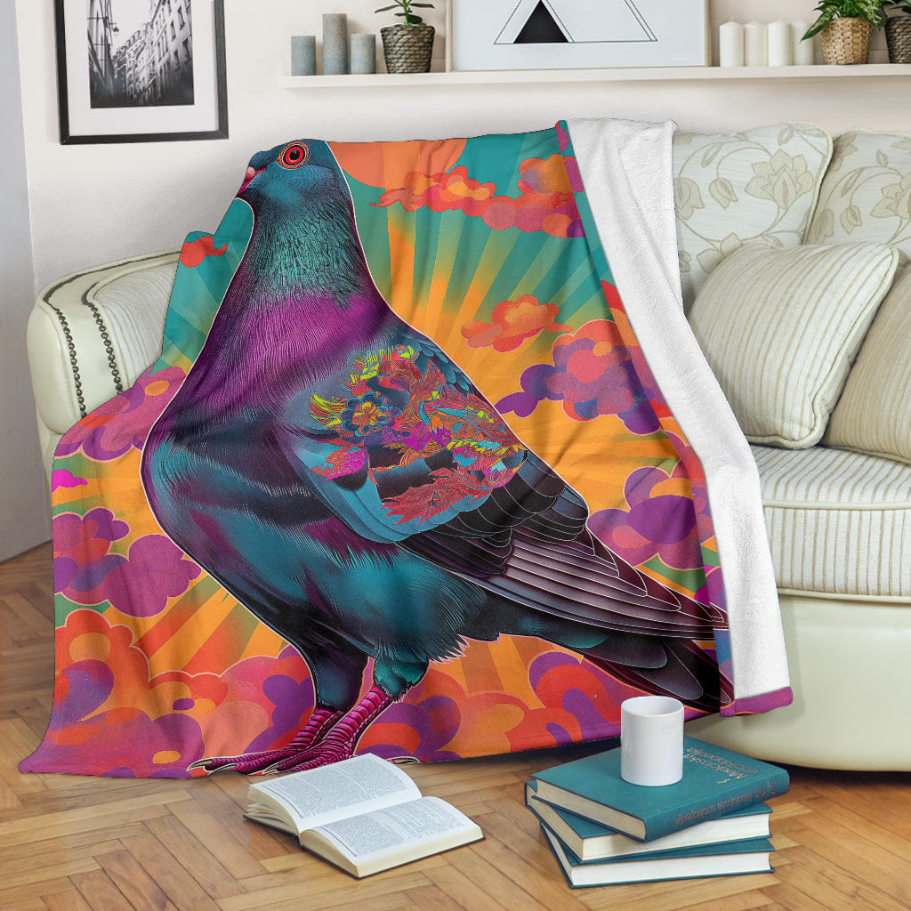 Pigeon Blanket, Trippy Psychedelics Pigeon Fleece Blanket, Pigeon Throw Blanket, Pigeon Gifts