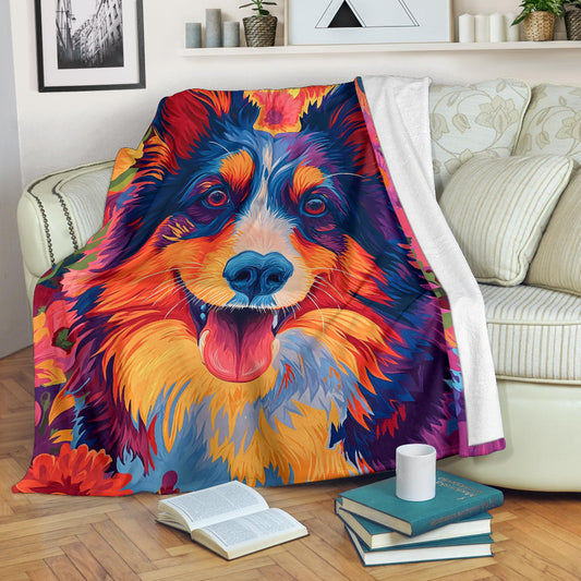 Icelandic Sheepdog Blanket, Trippy Psychedelics Icelandic Sheepdog Fleece Blanket, Icelandic Sheepdog Throw Blanket, Icelandic Sheepdog Gifts