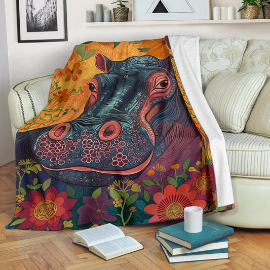 Hippopotamus Blanket, Trippy Psychedelics Hippopotamus Fleece Blanket, Hippopotamus Throw Blanket, Hippopotamus Gifts