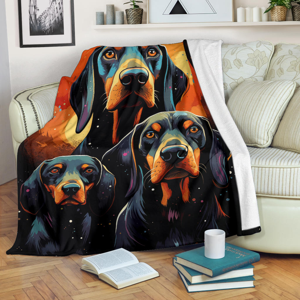 Black and Tan Coonhound Blanket, Trippy Psychedelics Black and Tan Coonhound Fleece Blanket, Black and Tan Coonhound Throw Blanket, Black and Tan Coonhound Gifts