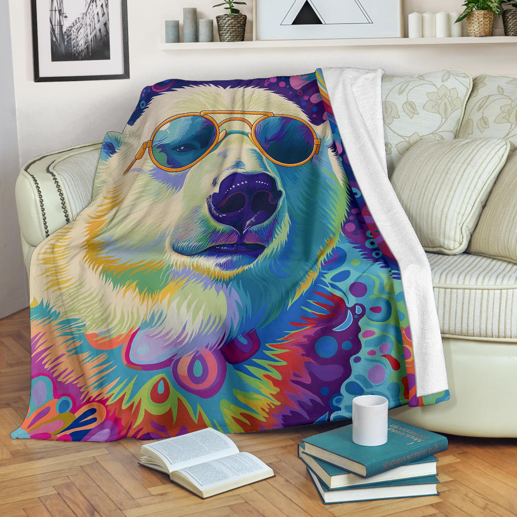 Polar Bear Blanket, Trippy Psychedelics Polar Bear Fleece Blanket, Polar Bear Throw Blanket, Polar Bear Gifts