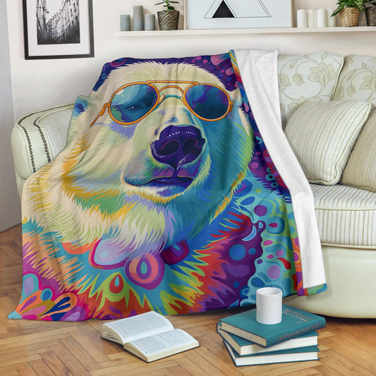 Polar Bear Blanket, Trippy Psychedelics Polar Bear Fleece Blanket, Polar Bear Throw Blanket, Polar Bear Gifts