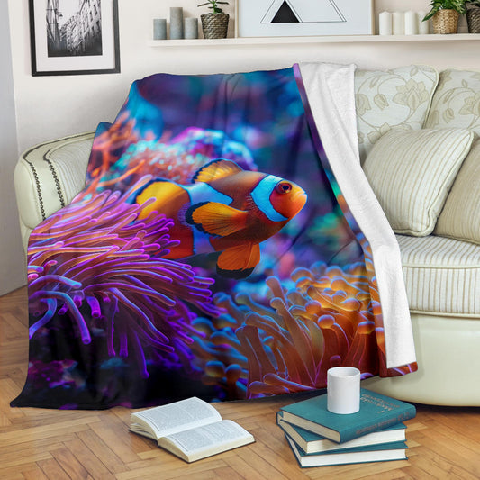 Clownfish Blanket, Trippy Psychedelics Clownfish Fleece Blanket, Clownfish Throw Blanket, Clownfish Gifts