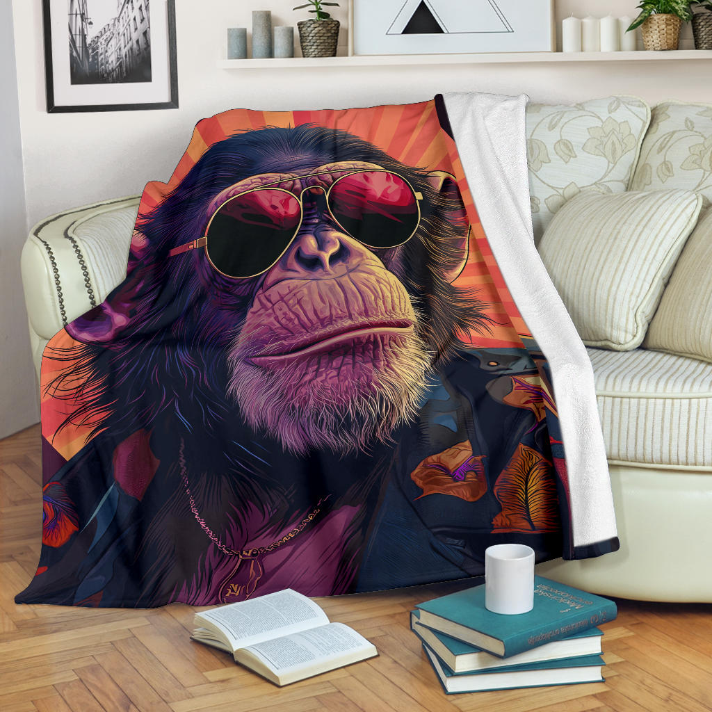 Monkey Blanket, Trippy Psychedelics Monkey Fleece Blanket, Monkey Throw Blanket, Monkey Gifts