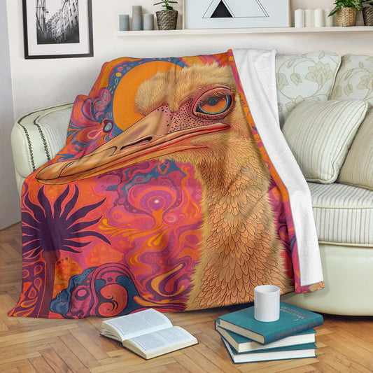 Ostrich Blanket, Trippy Psychedelics Ostrich Fleece Blanket, Ostrich Throw Blanket, Ostrich Gifts